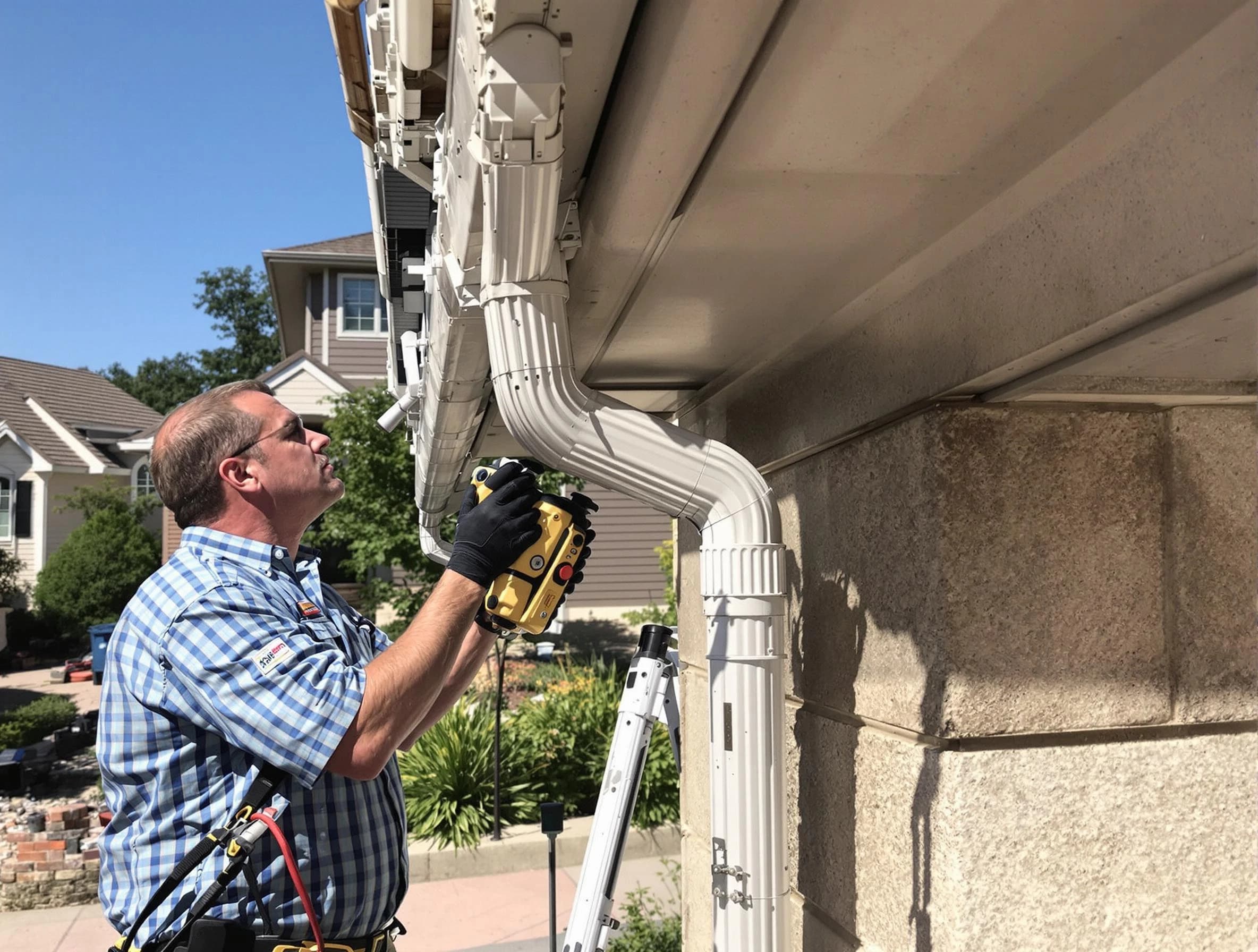 Close-up of a restored downspout system by Bay Village Roofing Company in Bay Village, OH