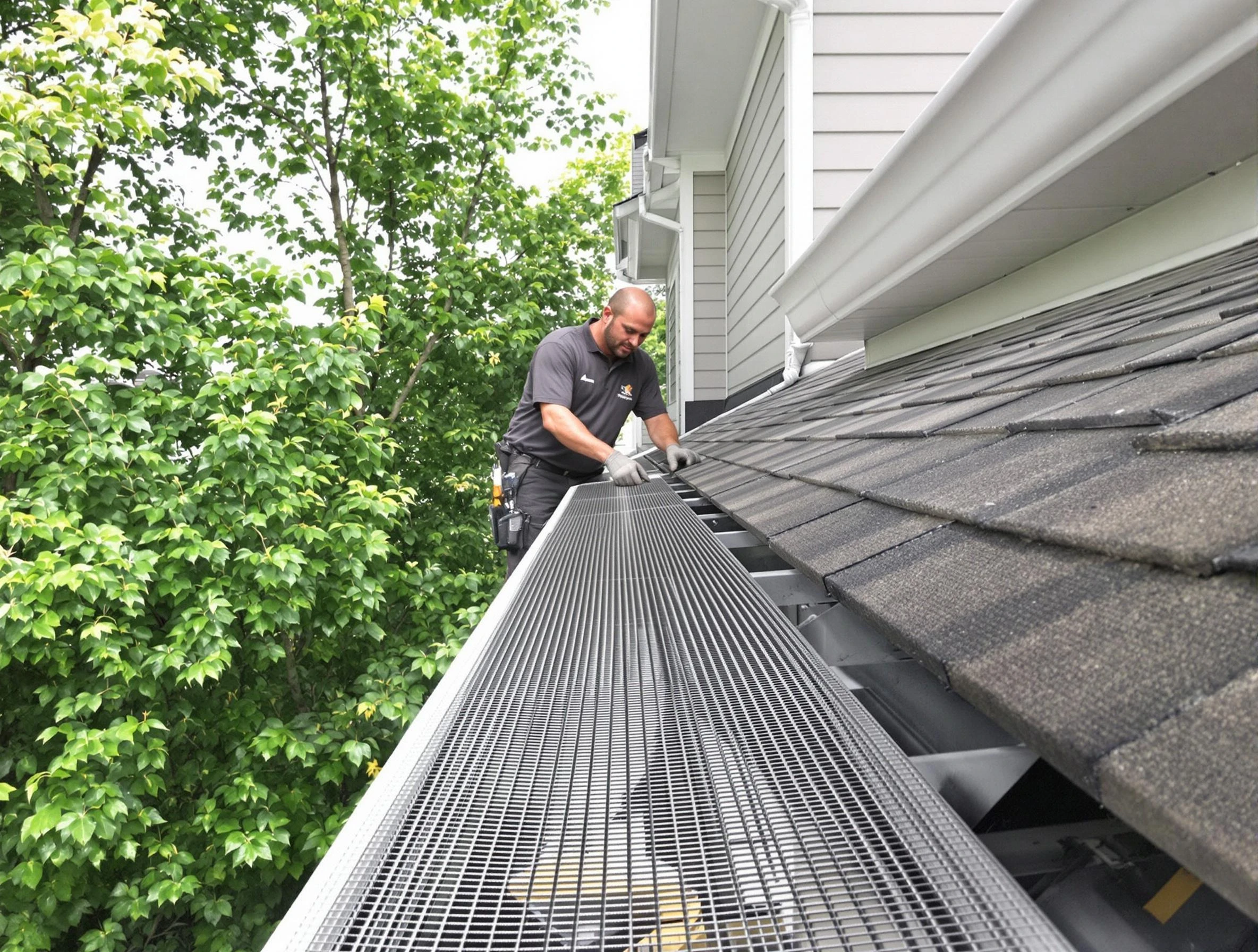 Close-up of gutter guards installed by Bay Village Roofing Company in Bay Village, OH