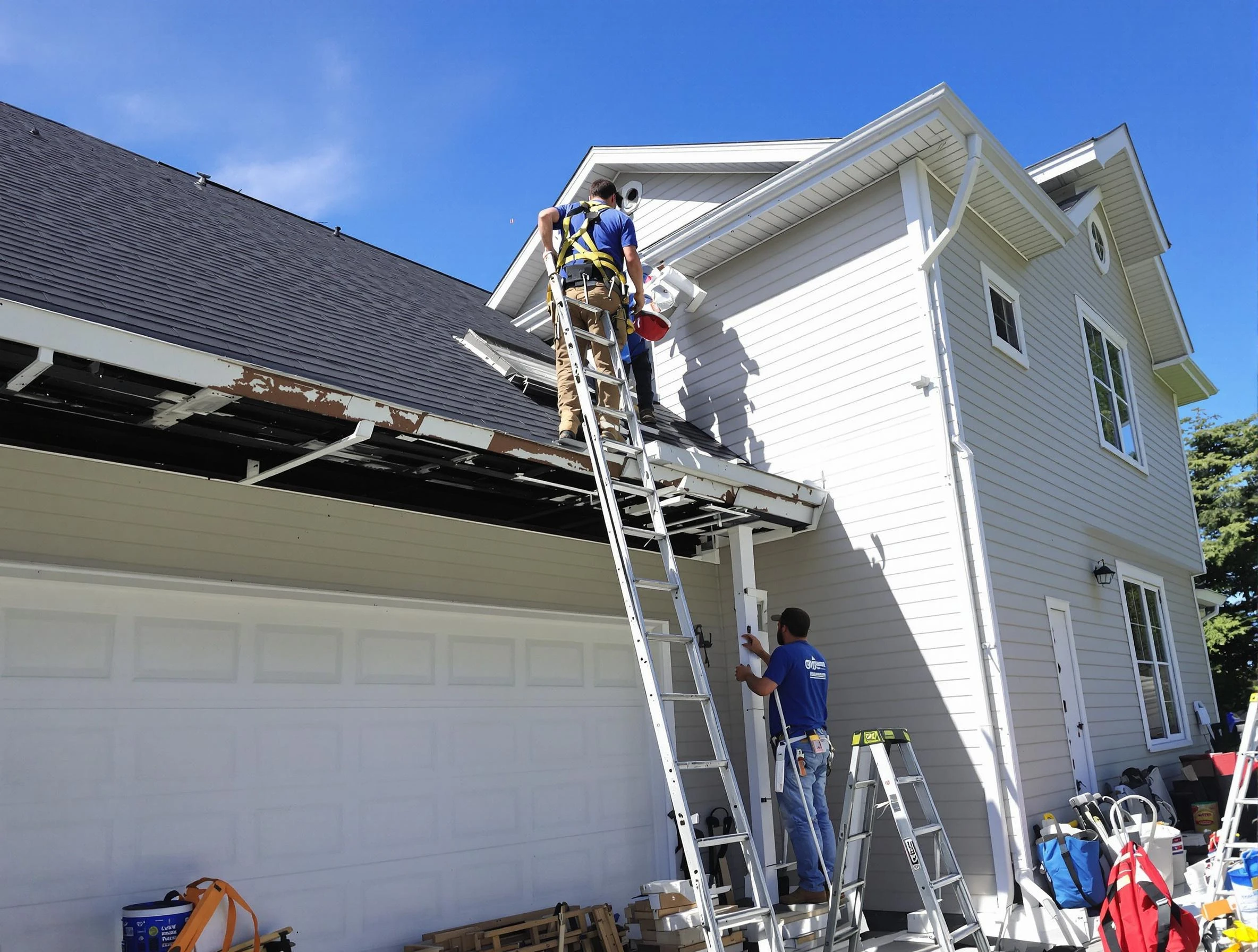 Newly replaced gutters by Bay Village Roofing Company in Bay Village, OH
